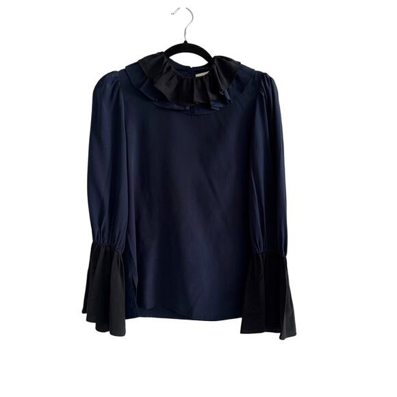 Tory Burch Ruffle Silk Blouse Sz 2 Romantic Academia Castlecore Top - Picture 6 of 9